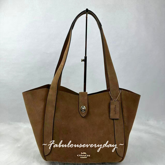 Coach Handbags - Coach Hadley Turnlock Tote Bag In Suede & Leather Gold/Sienna Brown CCC76 NWT